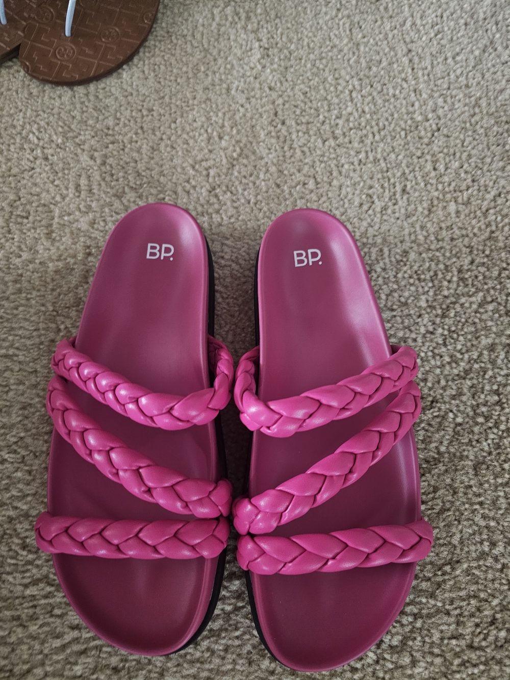 bp Pink Braided Triple-Strap Slide Sandals